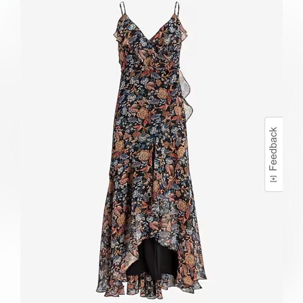 Express Floral Ruffle Wrap Hi-Lo Maxi Dress